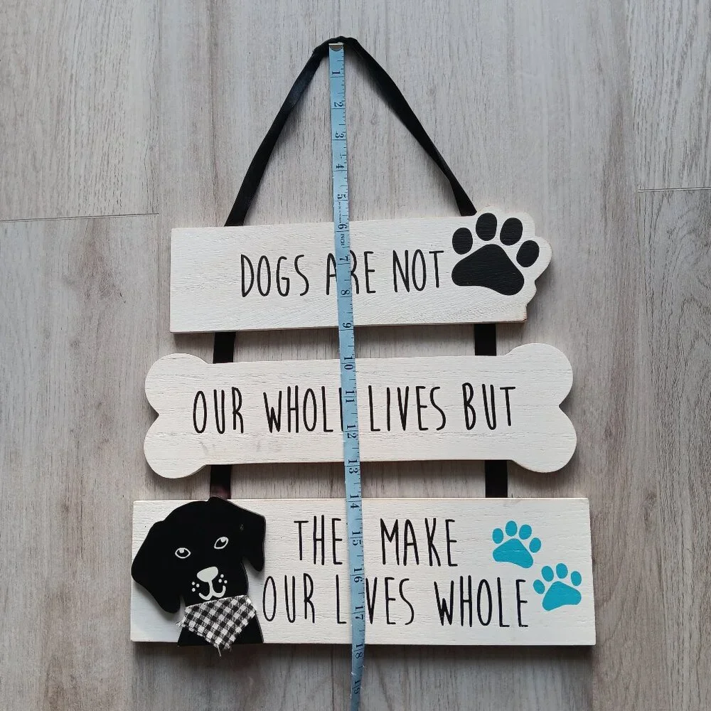 Wooden Hanging Wall Decor Triptych Dogs White Black They Make Our Lives Whole